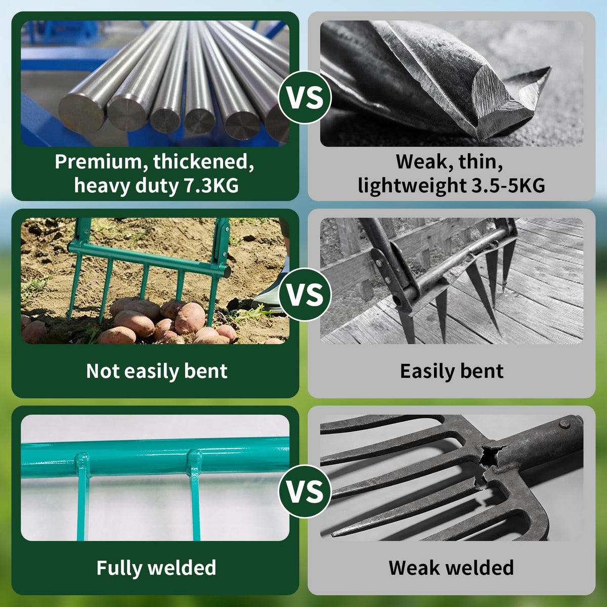 VVOKGO broadfork 11.8-inch-tines provide deep soil penetration.
