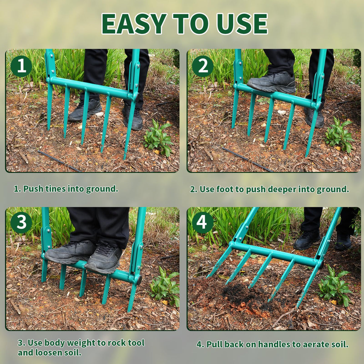 VVOKGO broadfork-bed-prep-digging supports multiple garden tasks.