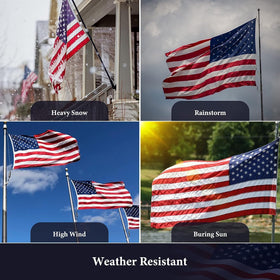 VYBDS 3x5 outdoor flag close-up highlights embroidered stars and reinforced stripes for longevity.