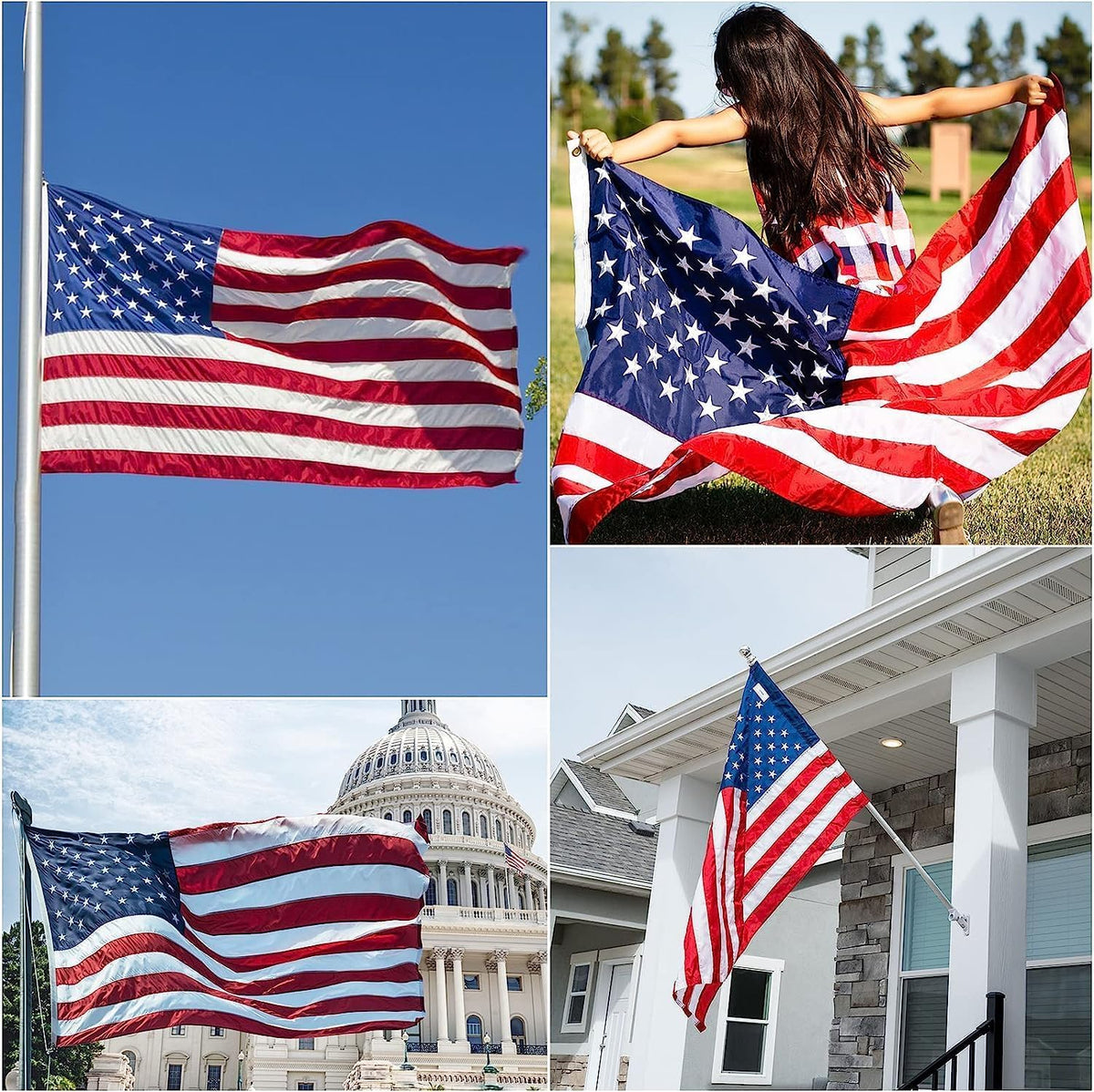 VYBDS 3x5 flag displayed on balcony at dusk, ideal for home patriotic decor.