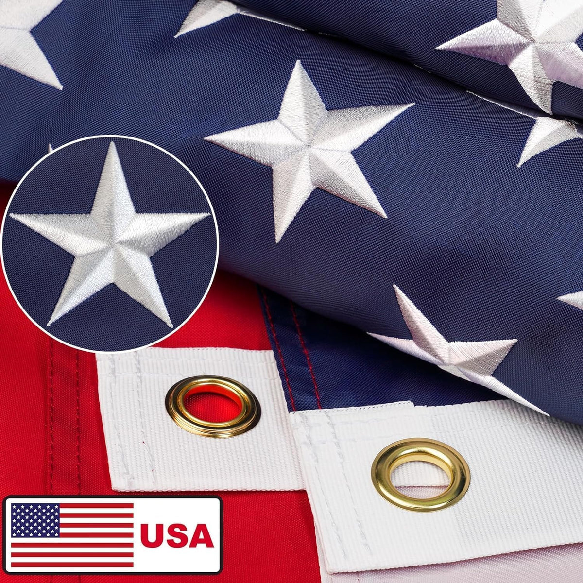 VYBDS American flag 3x5 full outdoor view with embroidered stars for durable display.