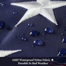 Brass grommets on the VYBDS flag secure mounting on flagpoles against strong winds.