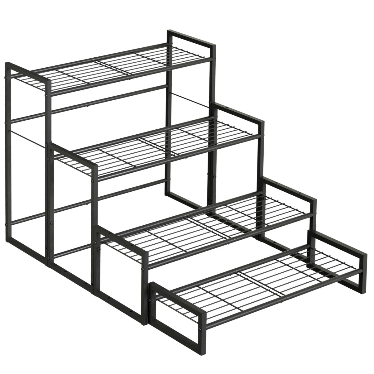 VyGrow 4-tier plant stand front view with widened shelves for lush arrangements