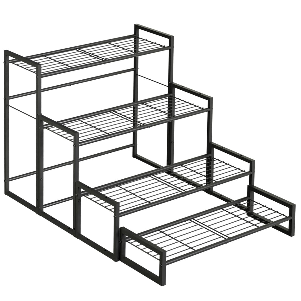 VyGrow 4-tier plant stand front view with widened shelves for lush arrangements