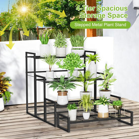 VyGrow 4-tier plant stand side view highlighting a sturdy frame for outdoor use