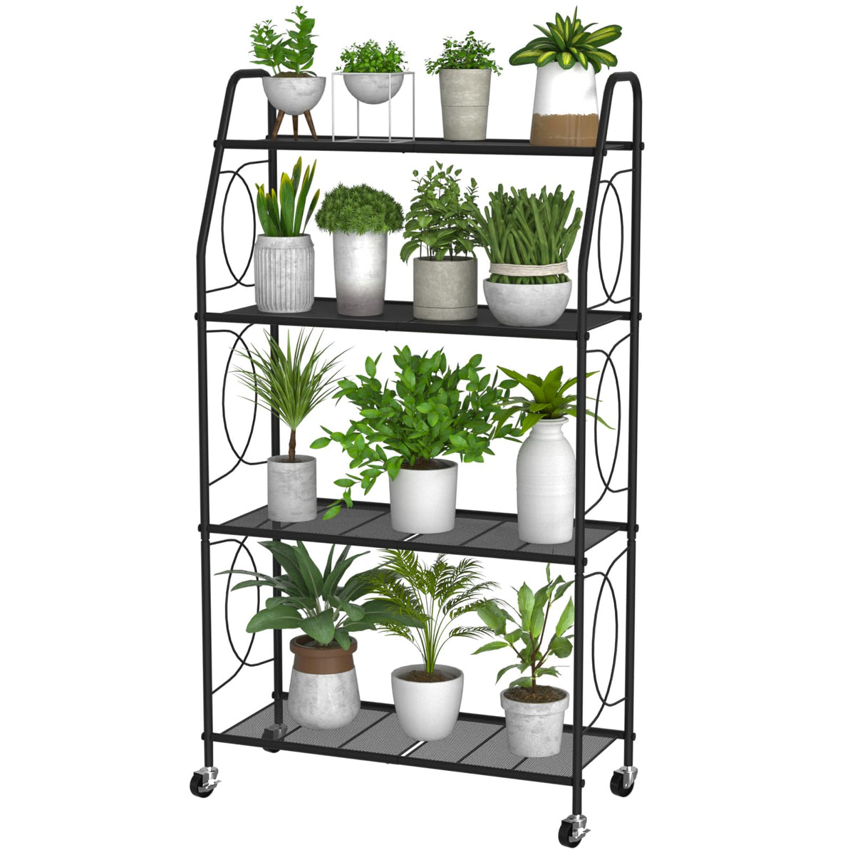 VyGrow 4-tier plant stand with wheels, front view showing ample space for multiple plants