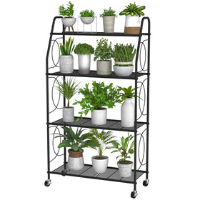 VyGrow 4-tier plant stand with wheels, front view showing ample space for multiple plants