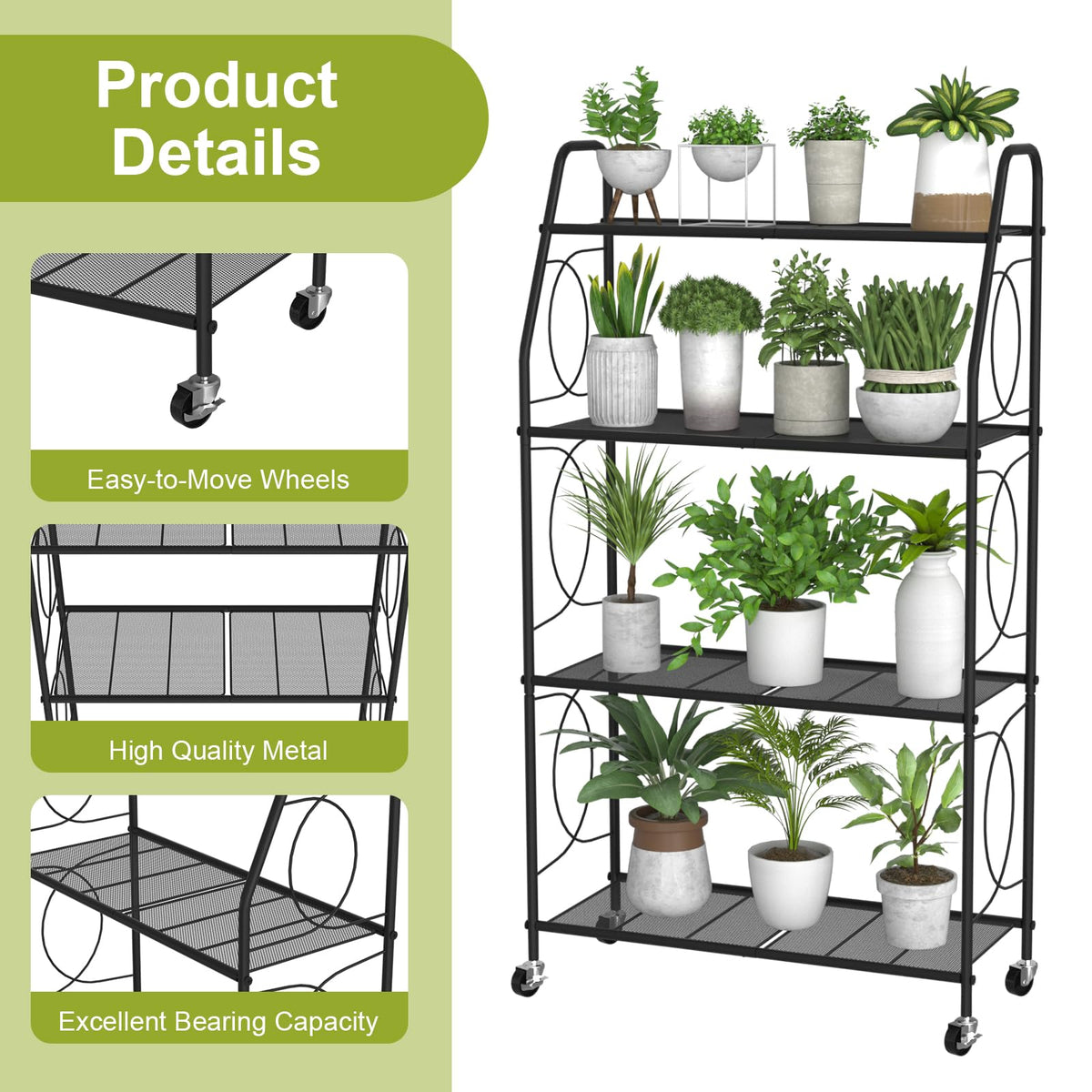 VyGrow black finish plant stand demonstrates easy mobility across rooms