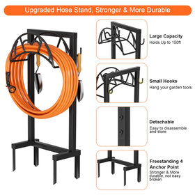 VyGrow heavy-duty hose holder with two support poles reduces bending during use.