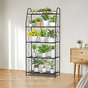VyGrow heavy-duty metal mesh shelf keeps outdoor plants stable and accessible.