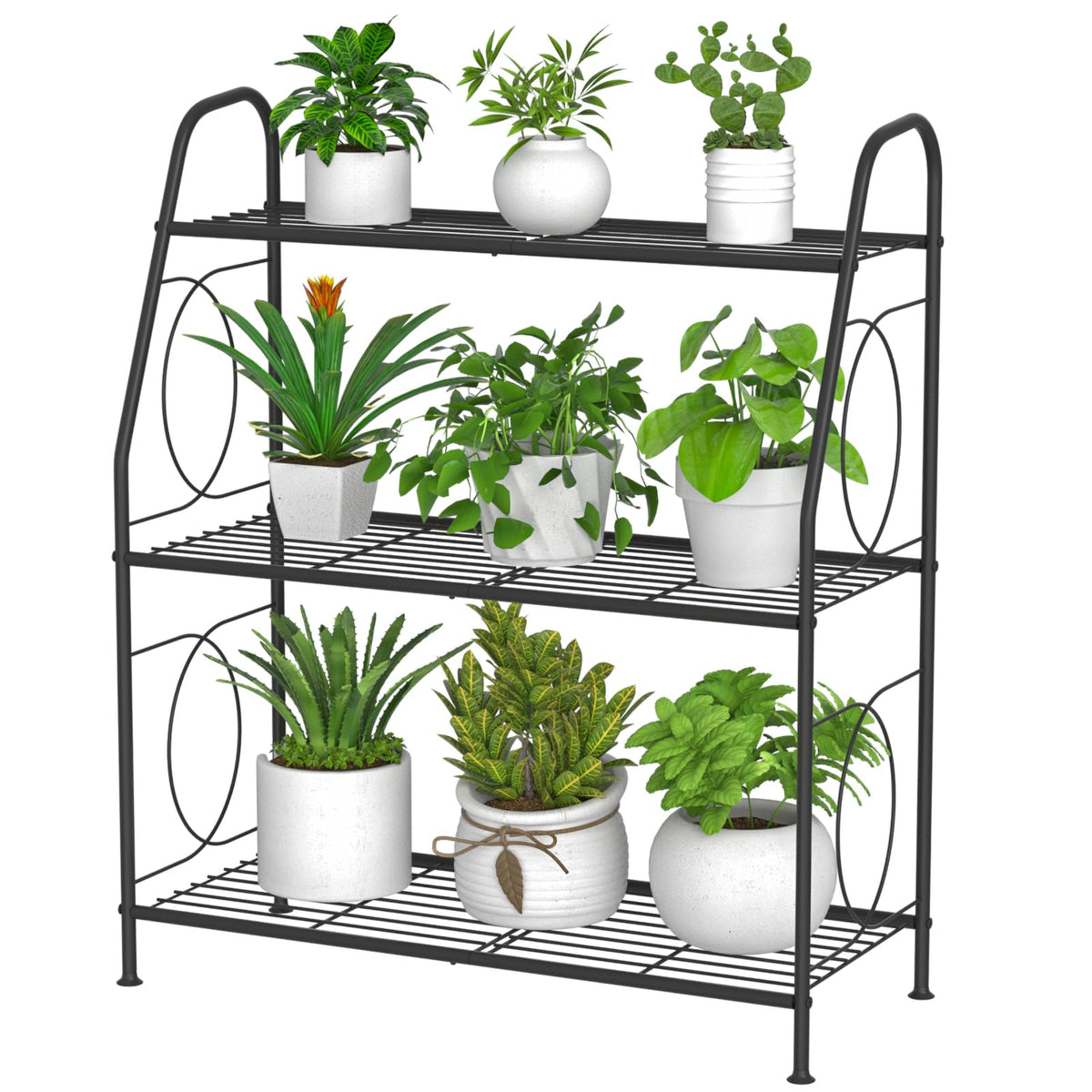 VyGrow 3-tier plant stand full view with space for multiple plants indoors or outdoors.