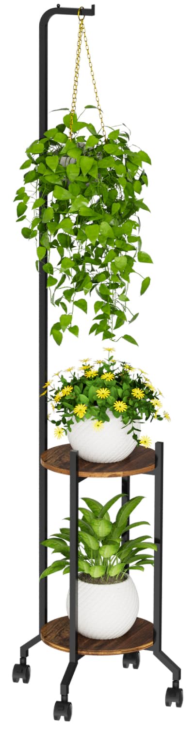 VyGrow 62-inch tall plant stand showcases tall greenery in a living room corner