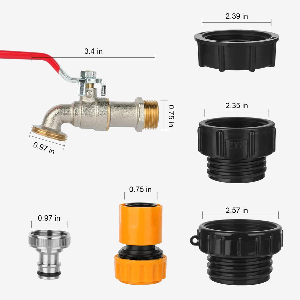 VYH IBC tote adapter detail showing 2.44-inch fine-thread connection for a secure fit.