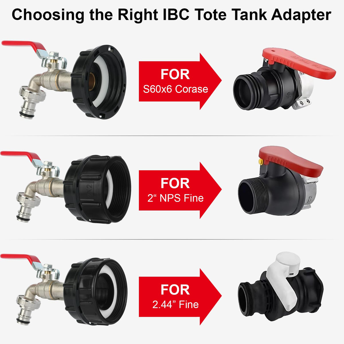 VYH IBC tote adapter with a 2-inch coarse-thread end for rugged setups.