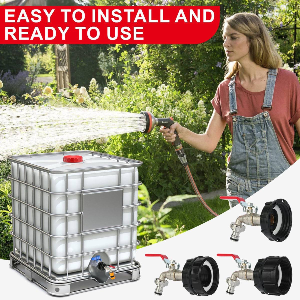 VYH IBC tote adapter with a 2-inch fine-thread end for quick hose attachment.