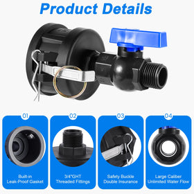 VYH tote adapter ball valve showing full-flow shut-off capability