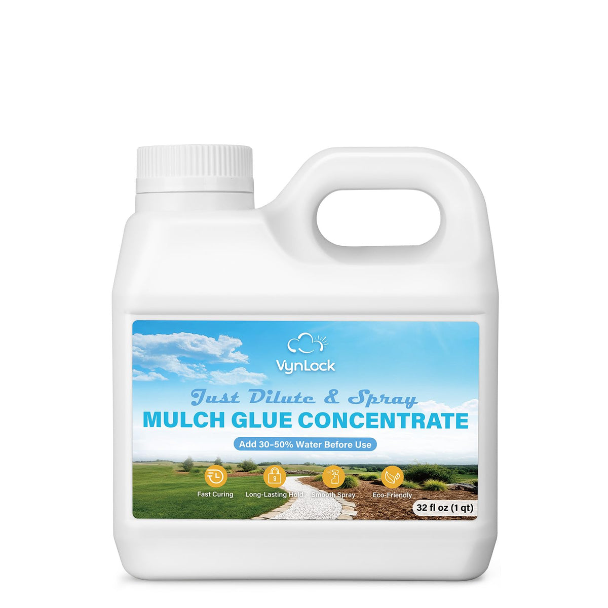 VynLock mulch glue bottle for easy dilution and wide coverage.