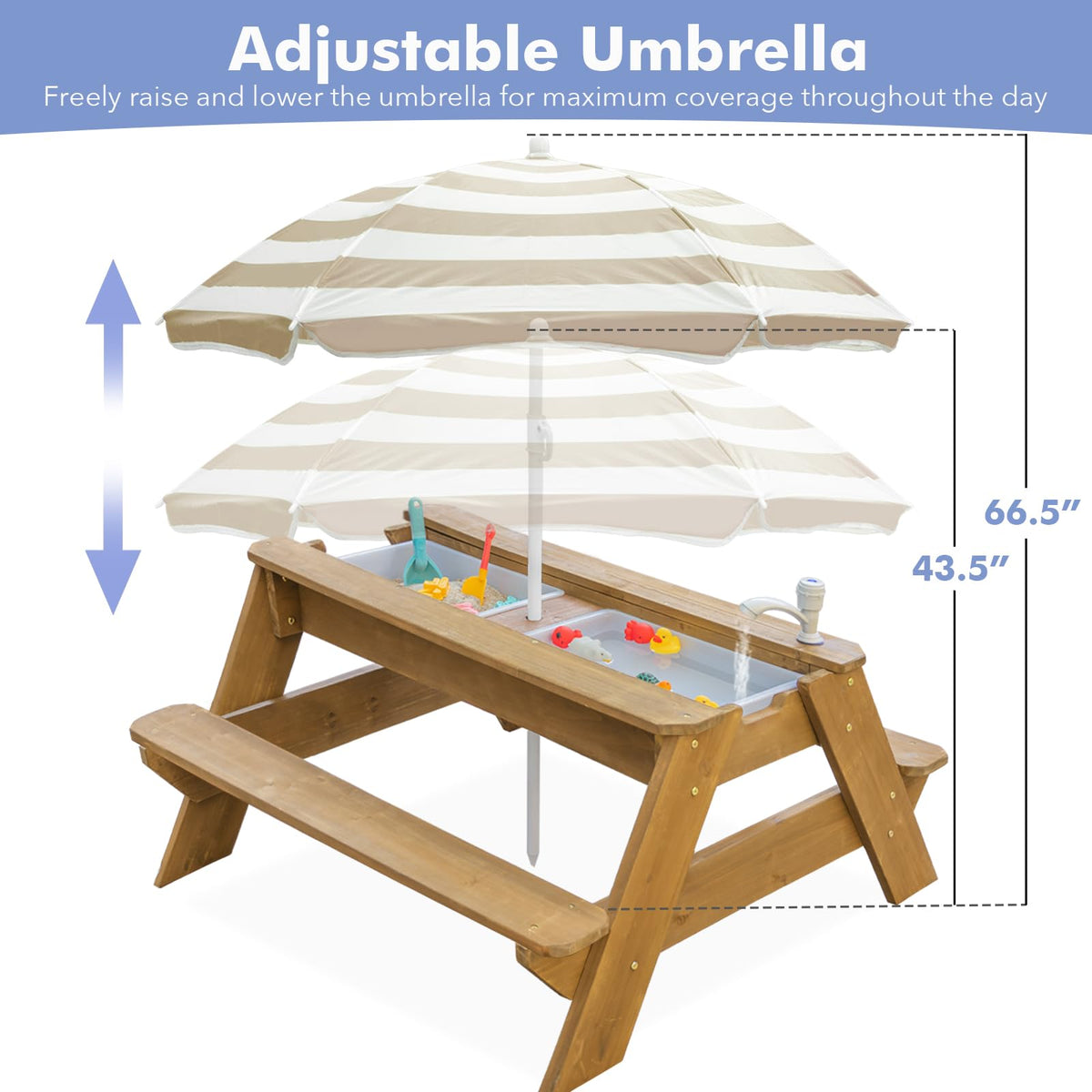 Vyomama adjustable umbrella providing shade during outdoor play