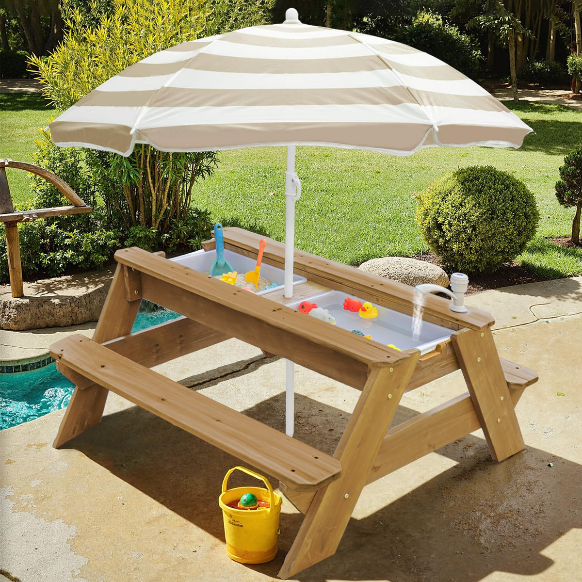 Vyomama water bin inside the table for splash-friendly activities