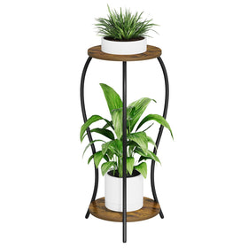 VYUOL round 2-tier plant stand displaying indoor greenery with curved shelves for stylish interiors.