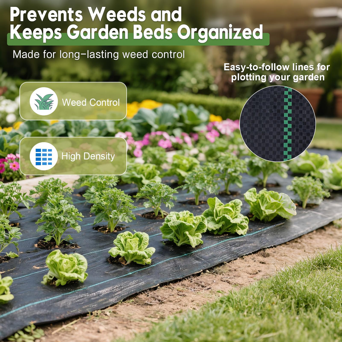 VZNEK UV-resistant weed cloth withstands sun and weather for durable outdoor use.