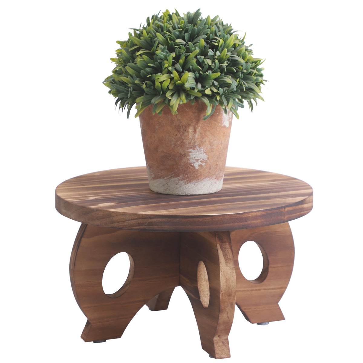 VZODESR round wooden plant stand for indoor display and floor protection.