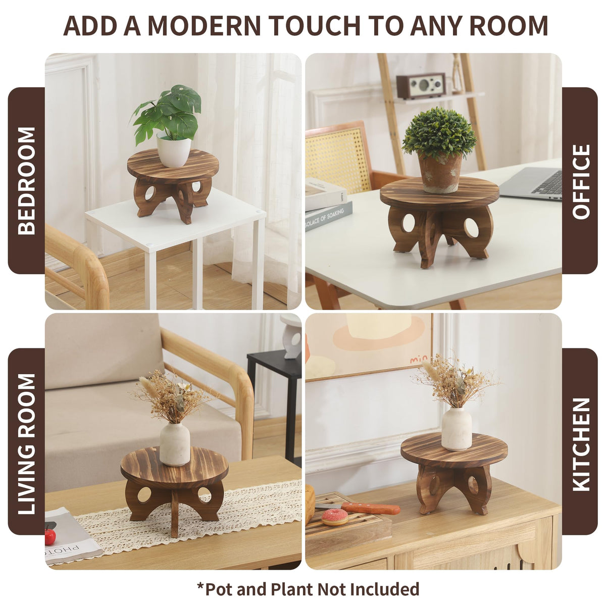 VZODESR whitewashed wood riser creates warm rustic ambiance on counters.