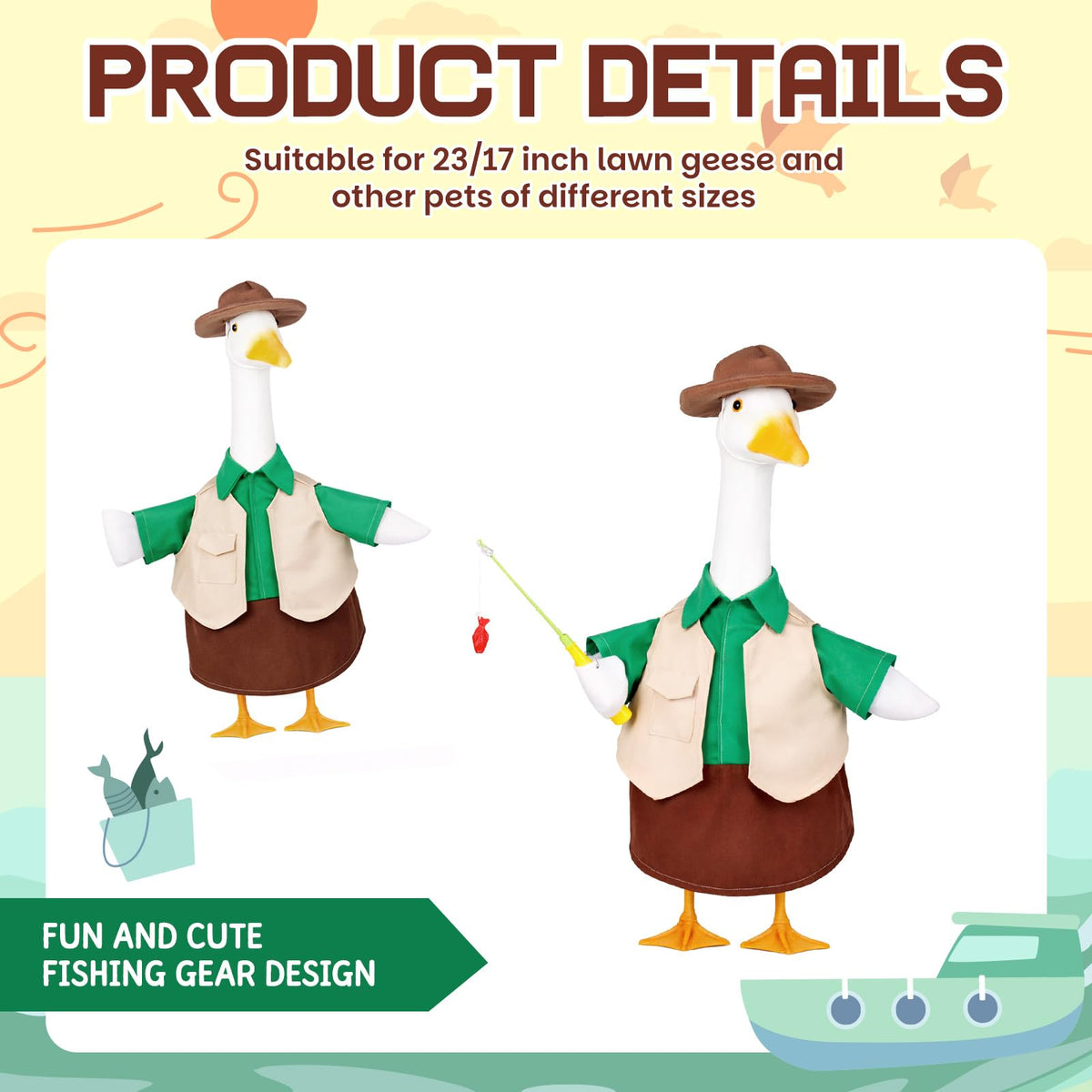 Vzuito bucket-hat on goose statue adds sun-safe style