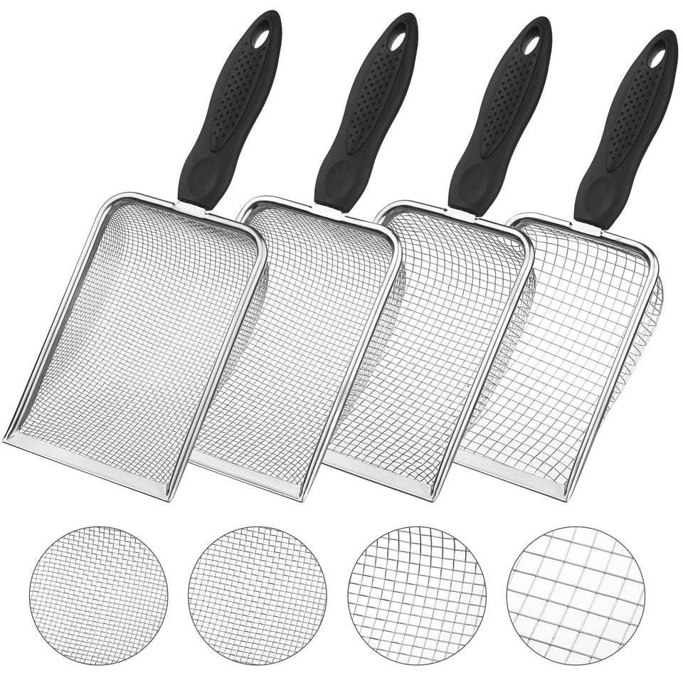 VZZNN 4-pack stainless steel soil sifter set with handle for durable screening.