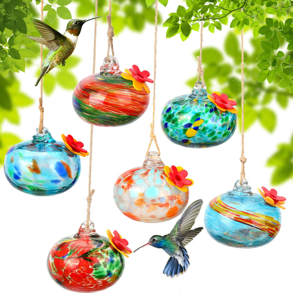 VZZNN hummingbird feeder with multicolor glass ports attracts birds