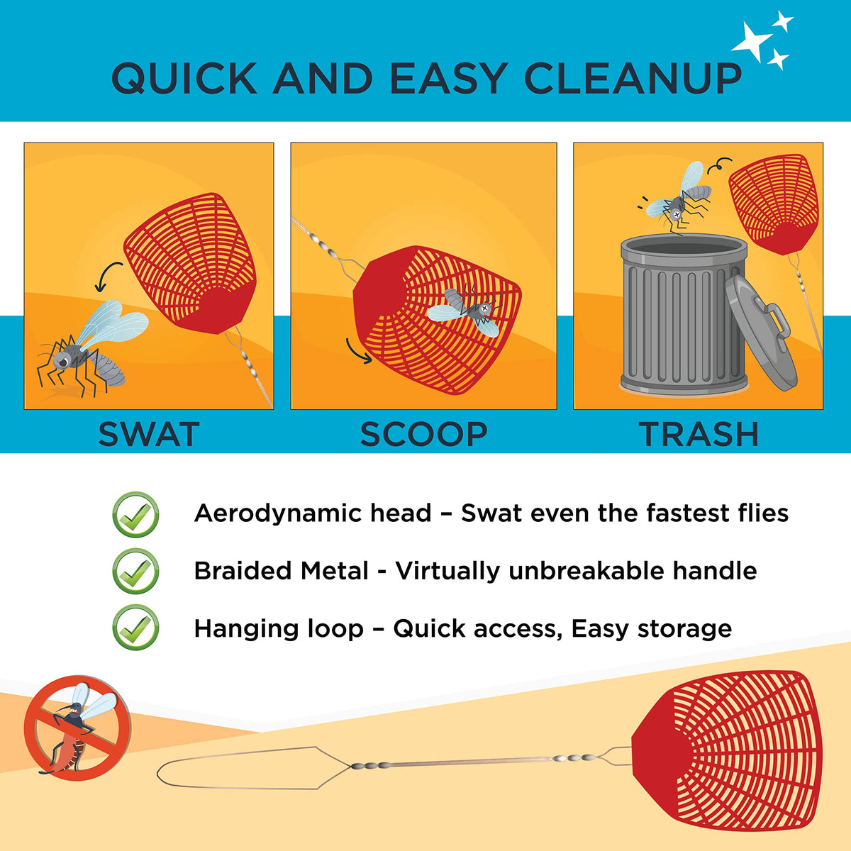 W4W hanging loop on swatter for easy storage and accessibility