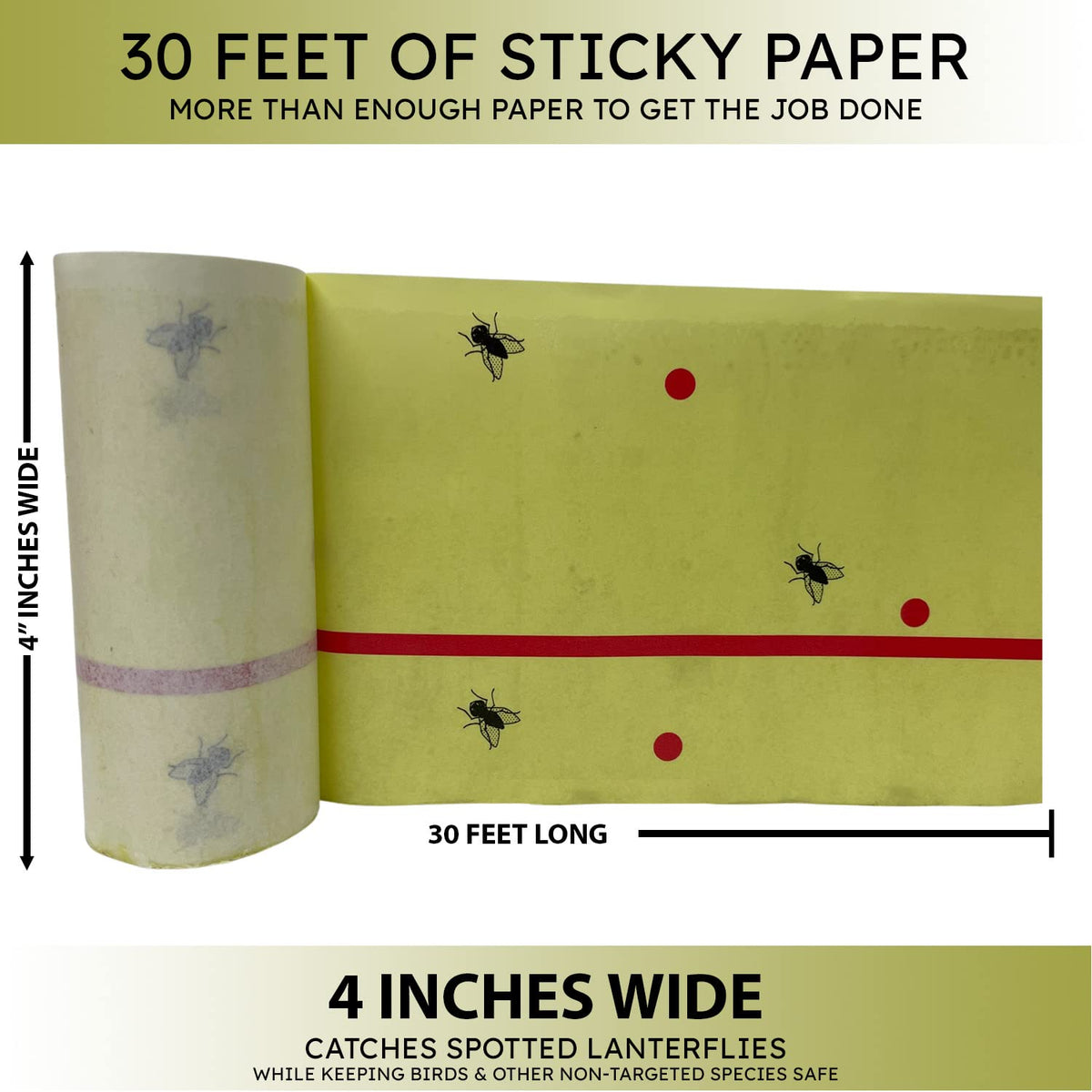 W4W tape wrapped around a tree trunk catching insects effectively