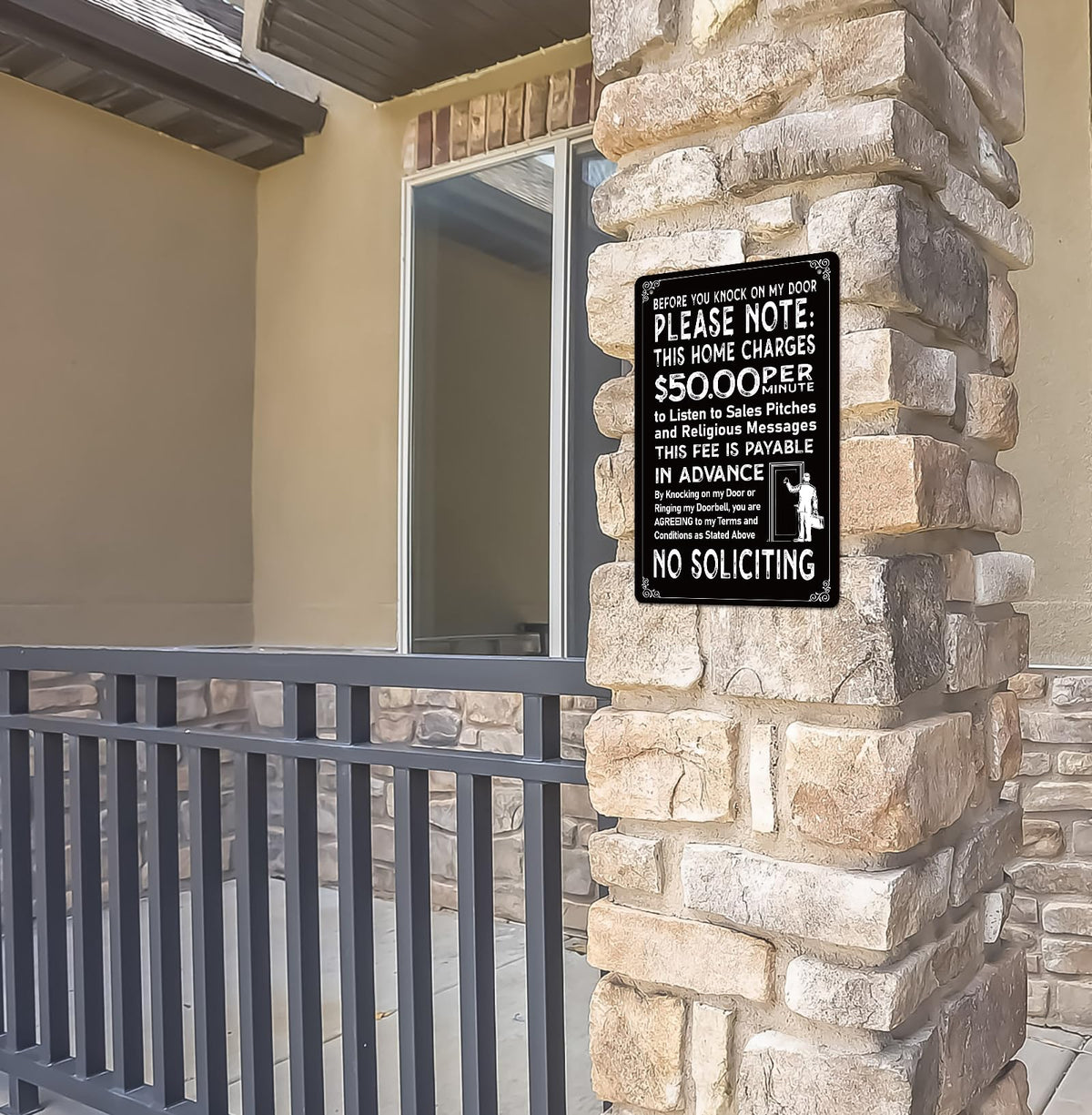 Waahome no-soliciting sign includes hemp rope for hanging