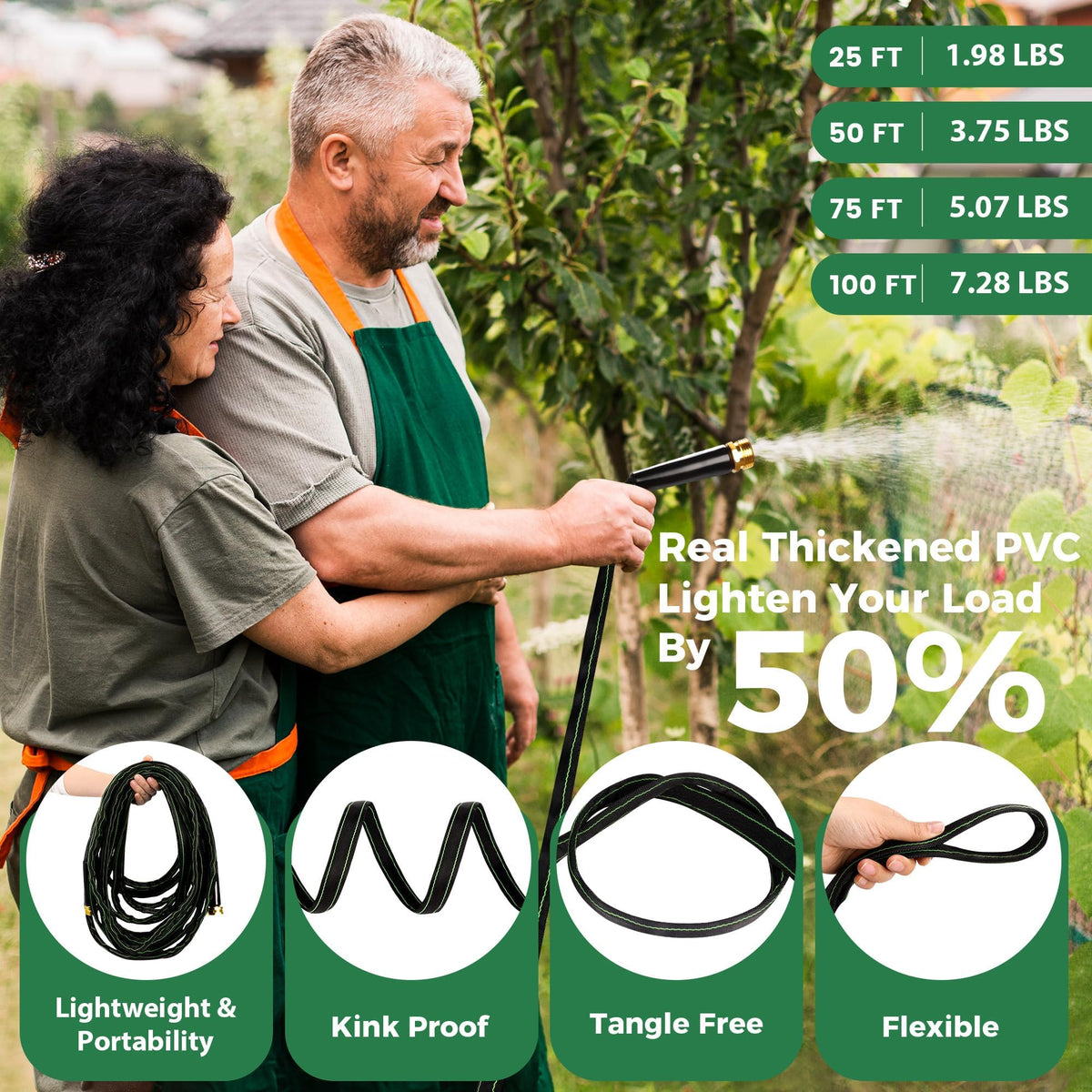 Wabolay Garden Hose 100ft no-kink design keeps water flowing smoothly.