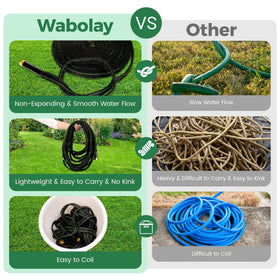 Wabolay Garden Hose 100ft weather-resistant outer layer handles sun and heat.