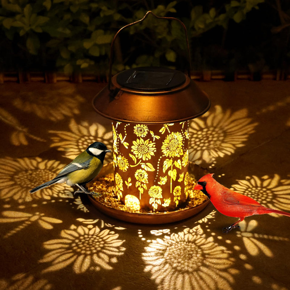 WACLSTDAY outdoor bird feeder with solar lantern lights garden nights.