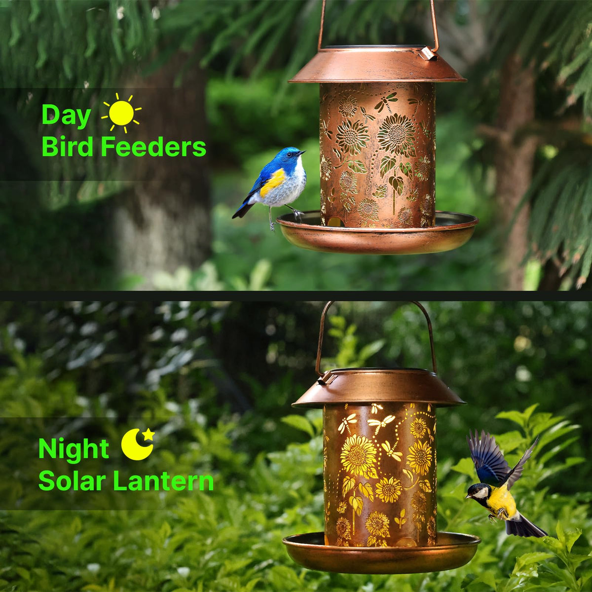 WACLSTDAY solar hanging feeder attracts birds to patios and balconies.