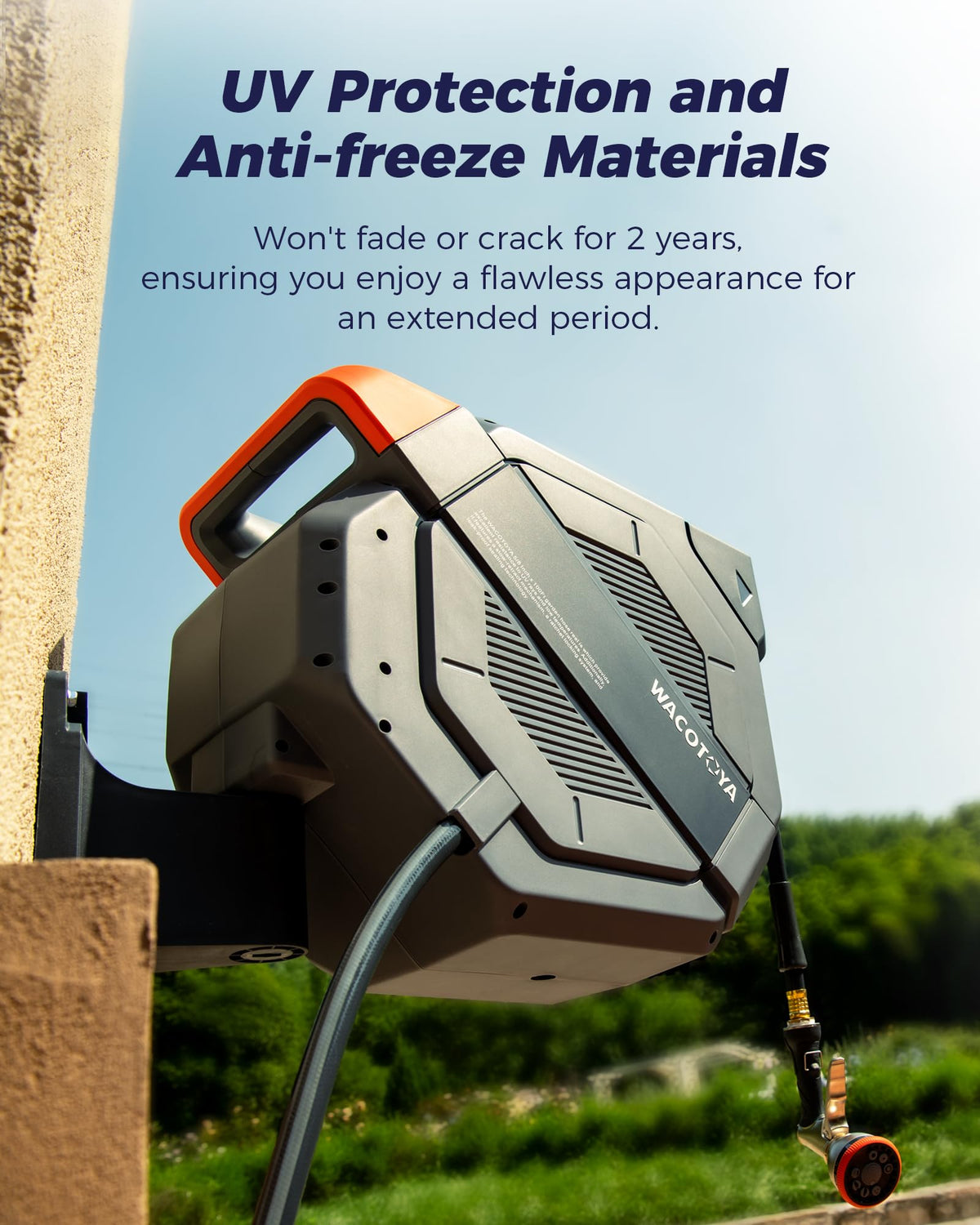 WACOTOYA 180-degree swivel enables flexible reach across the yard.