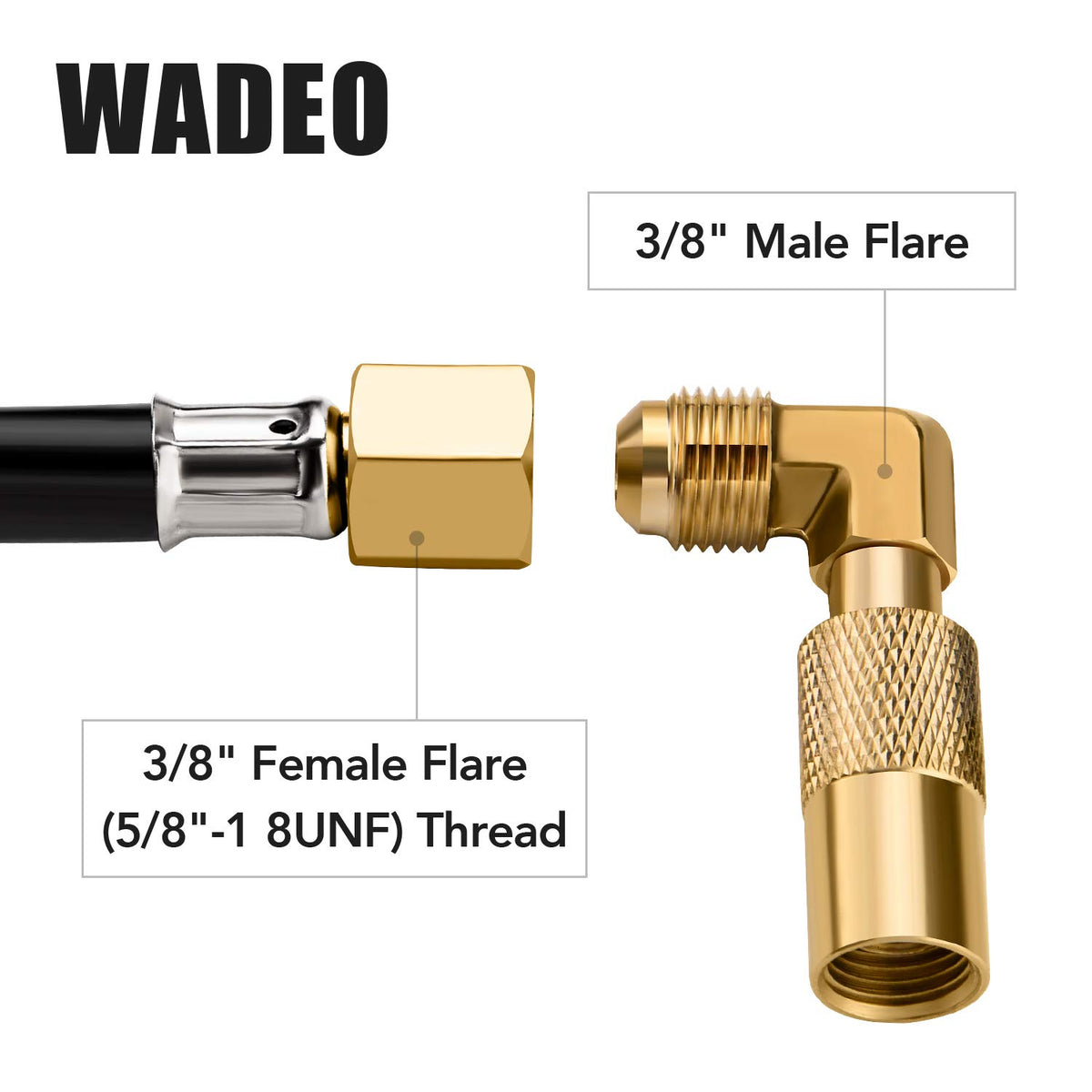 WADEO 3-8-inch male flare thread detail emphasizes hose compatibility.