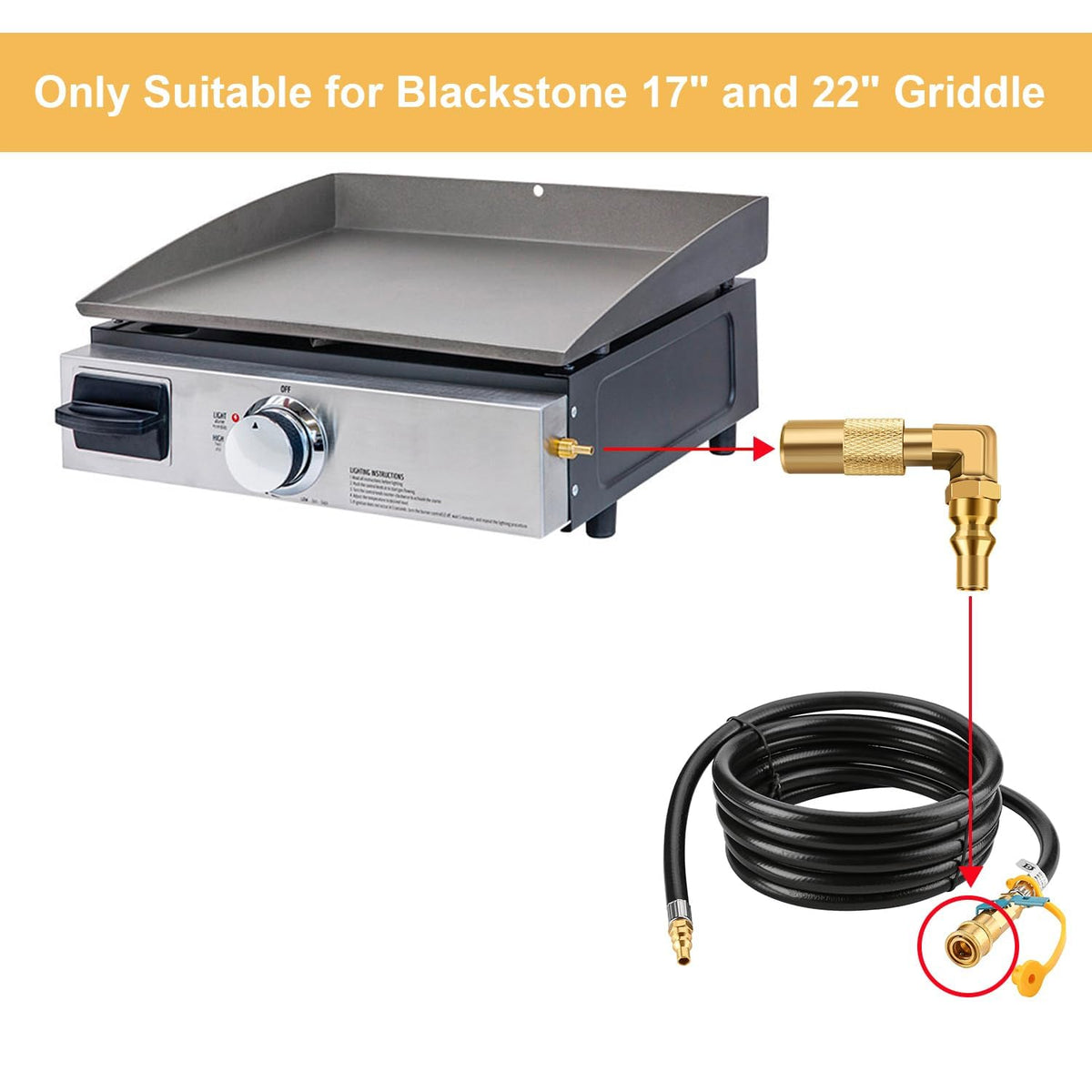 WADEO 17 inch Blackstone griddle connection ready for low pressure propane link