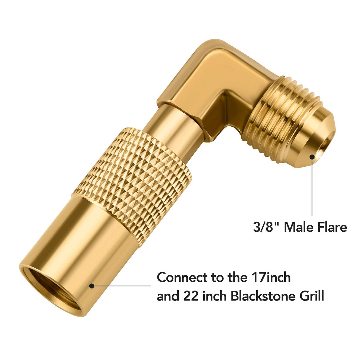WADEO elbow fitting close-up highlights sturdy brass construction for secure grill connections.