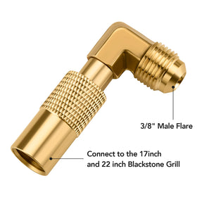 WADEO elbow fitting close-up highlights sturdy brass construction for secure grill connections.