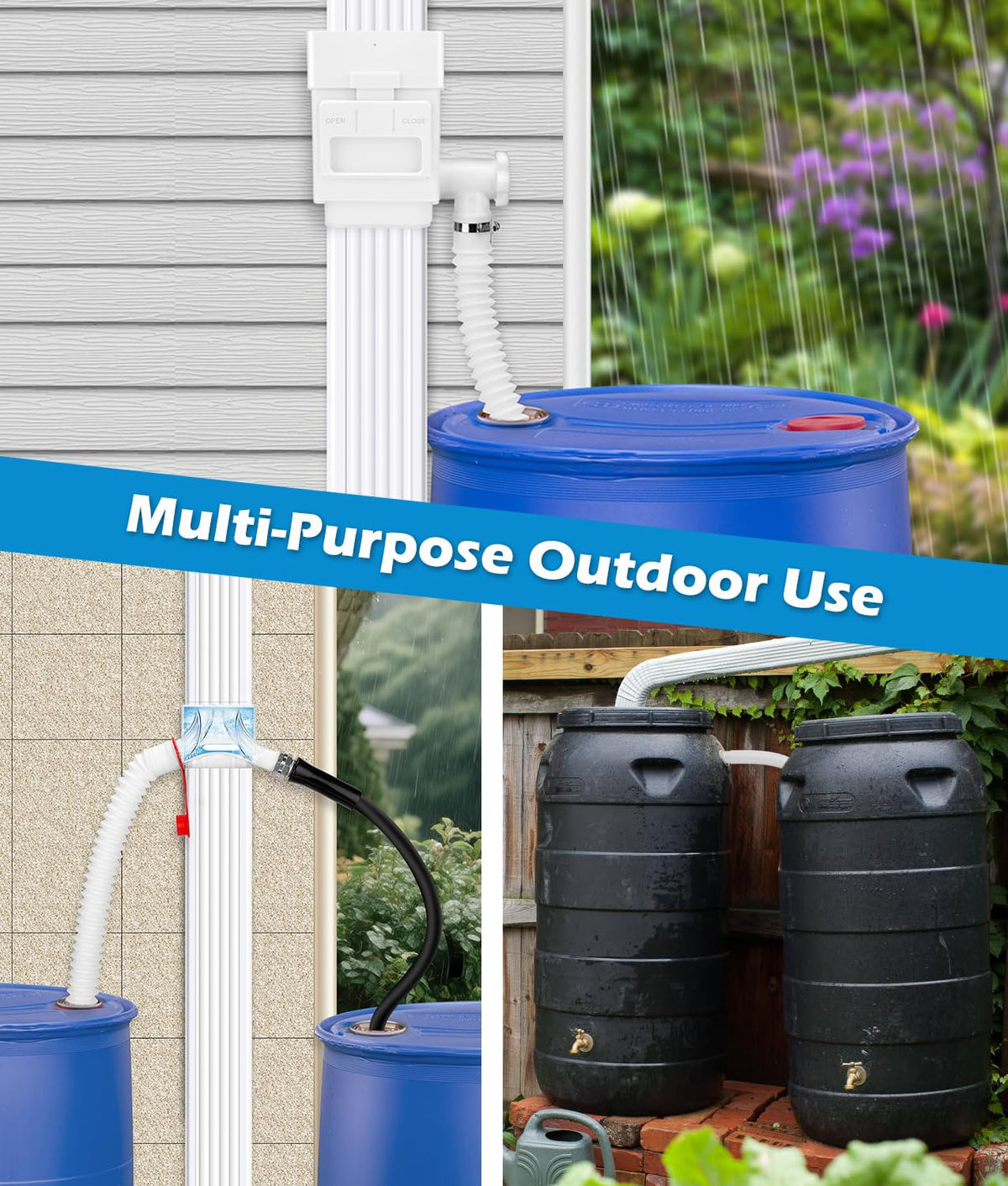 WADEO rainwater-linkage-between-barrels shows expanded storage capacity for gardening.