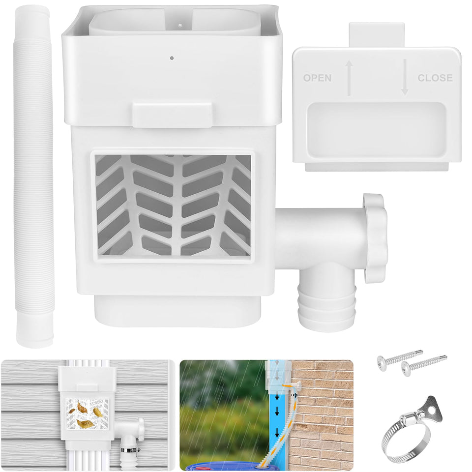 WADEO rainwater diverter connected to downspout for efficient harvesting