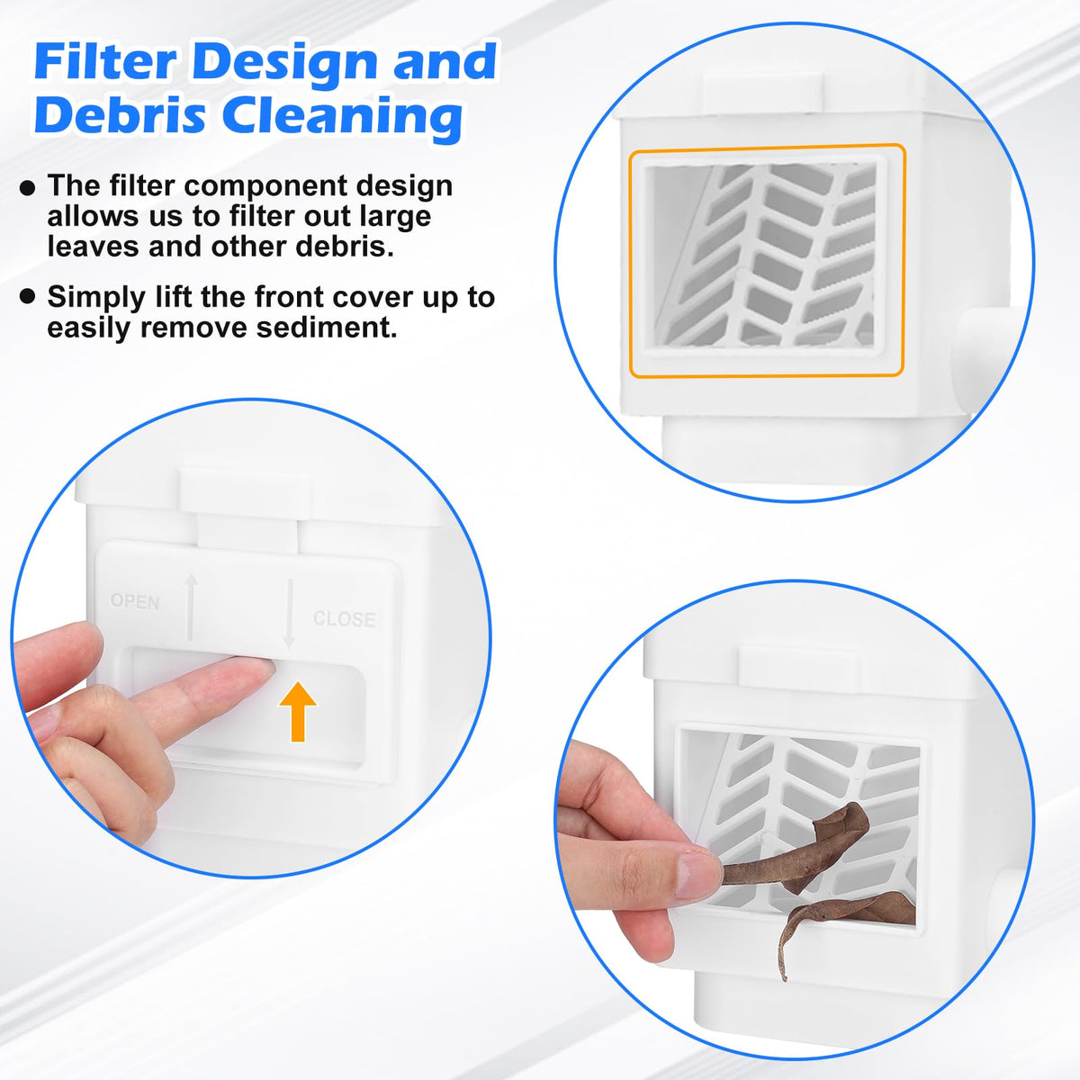 WADEO rainwater diverter with removable filter panel for easy cleaning