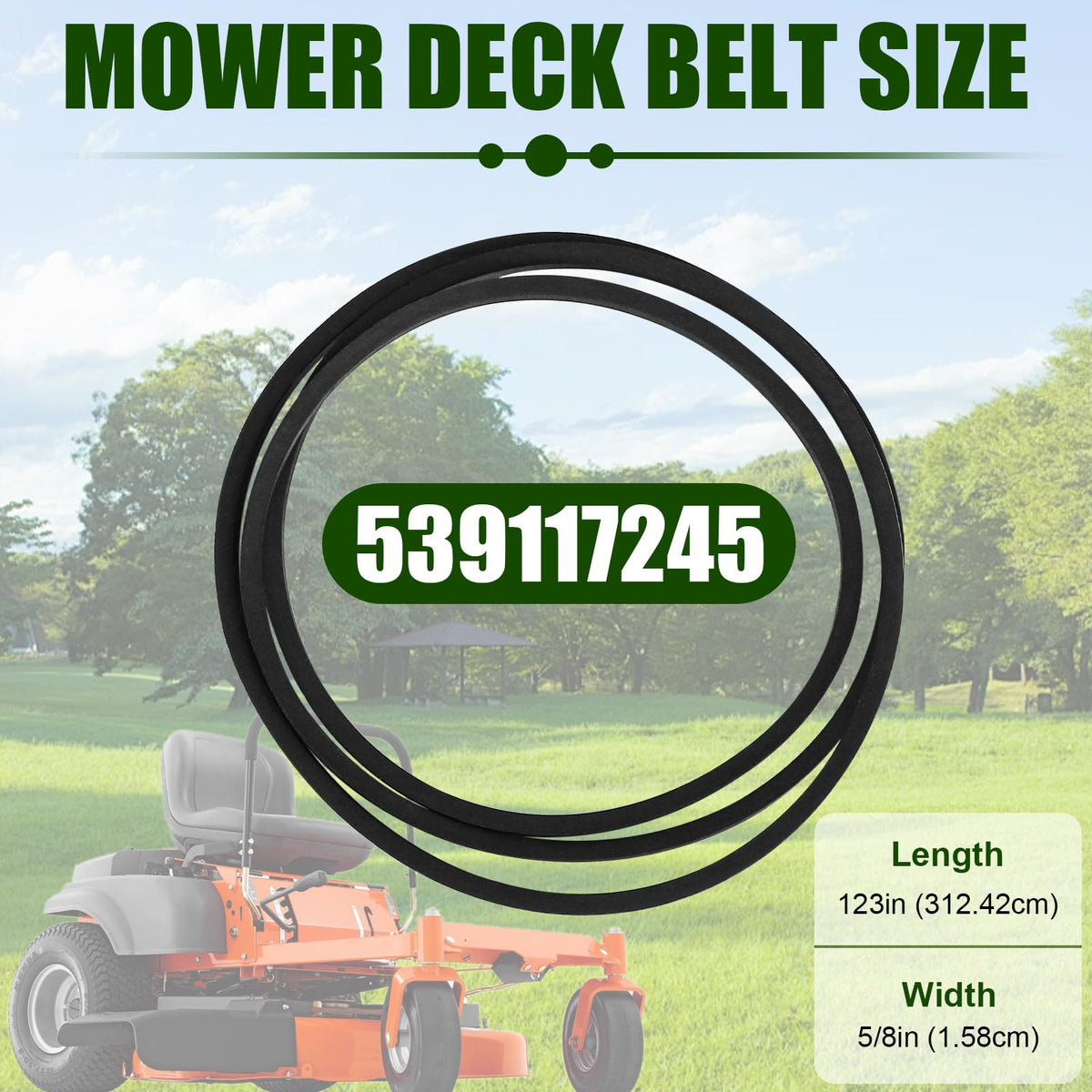 Wadoy 539117245 drive belt size 5/8x123 provides reliable power transfer.