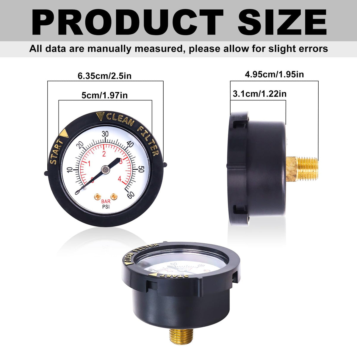 Wadoy gauge dial close-up highlighting shatter-resistant lens for outdoor durability.