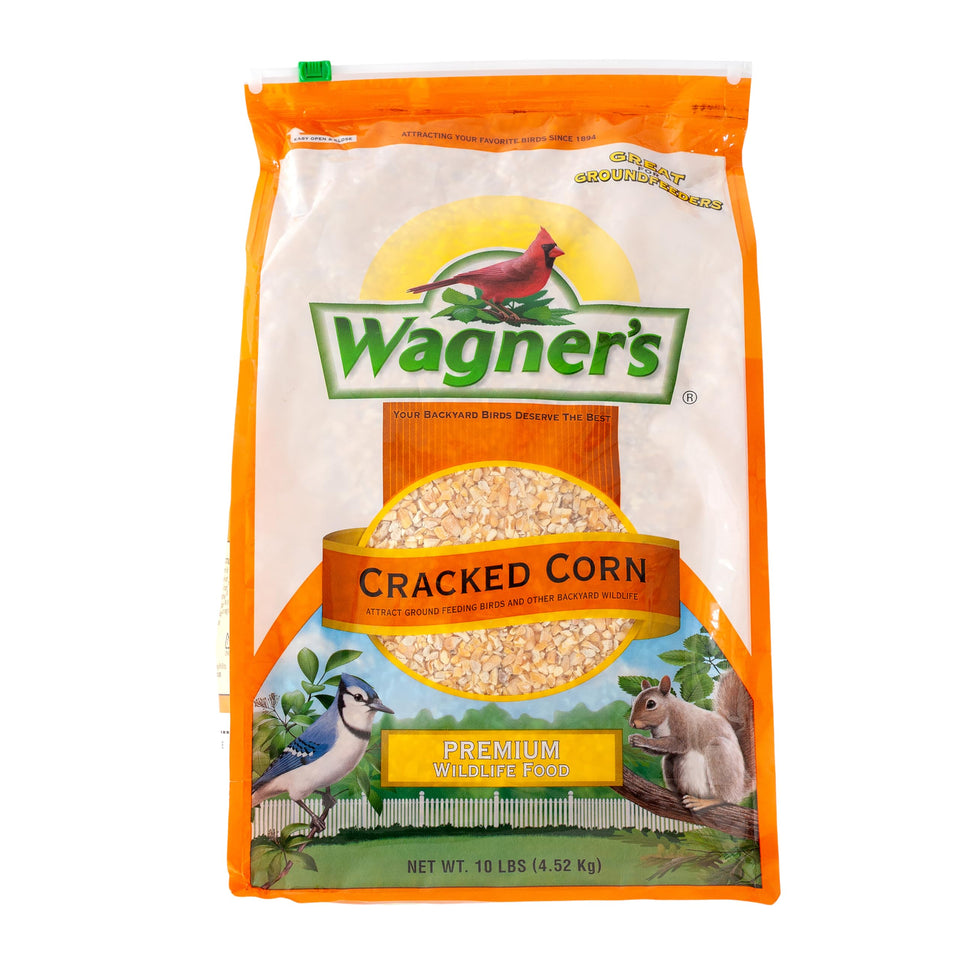 Wagner's Cracked Corn 10-pound bag ready for backyard birds