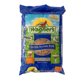 Wagner's Eastern Regional Blend 8lb bag at feeder attracts diverse songbirds.