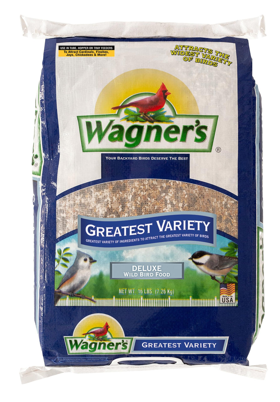 Wagner's Greatest Variety Blend bag attracts diverse backyard birds.